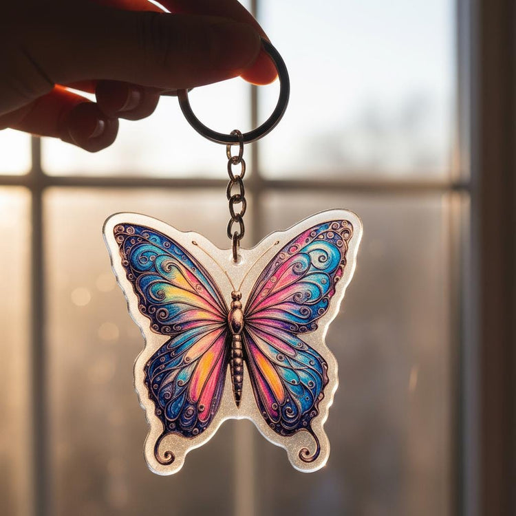 Silver Iridescent Butterfly Charm - Mystical Acrylic Keychain: Unique Gift For Him or Her, Spiritual Symbols