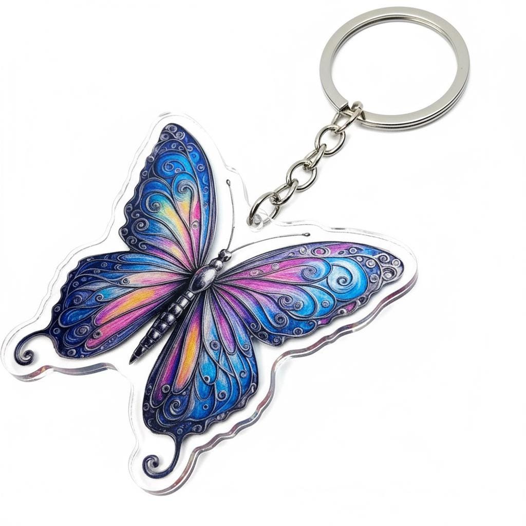 Silver Iridescent Butterfly Charm - Mystical Acrylic Keychain: Unique Gift For Him or Her, Spiritual Symbols