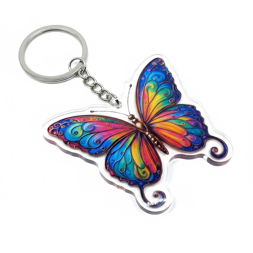 Golden Rainbow Butterfly Charm - Mystical Acrylic Keychain: Unique Gift For Him or Her, Spiritual Symbols