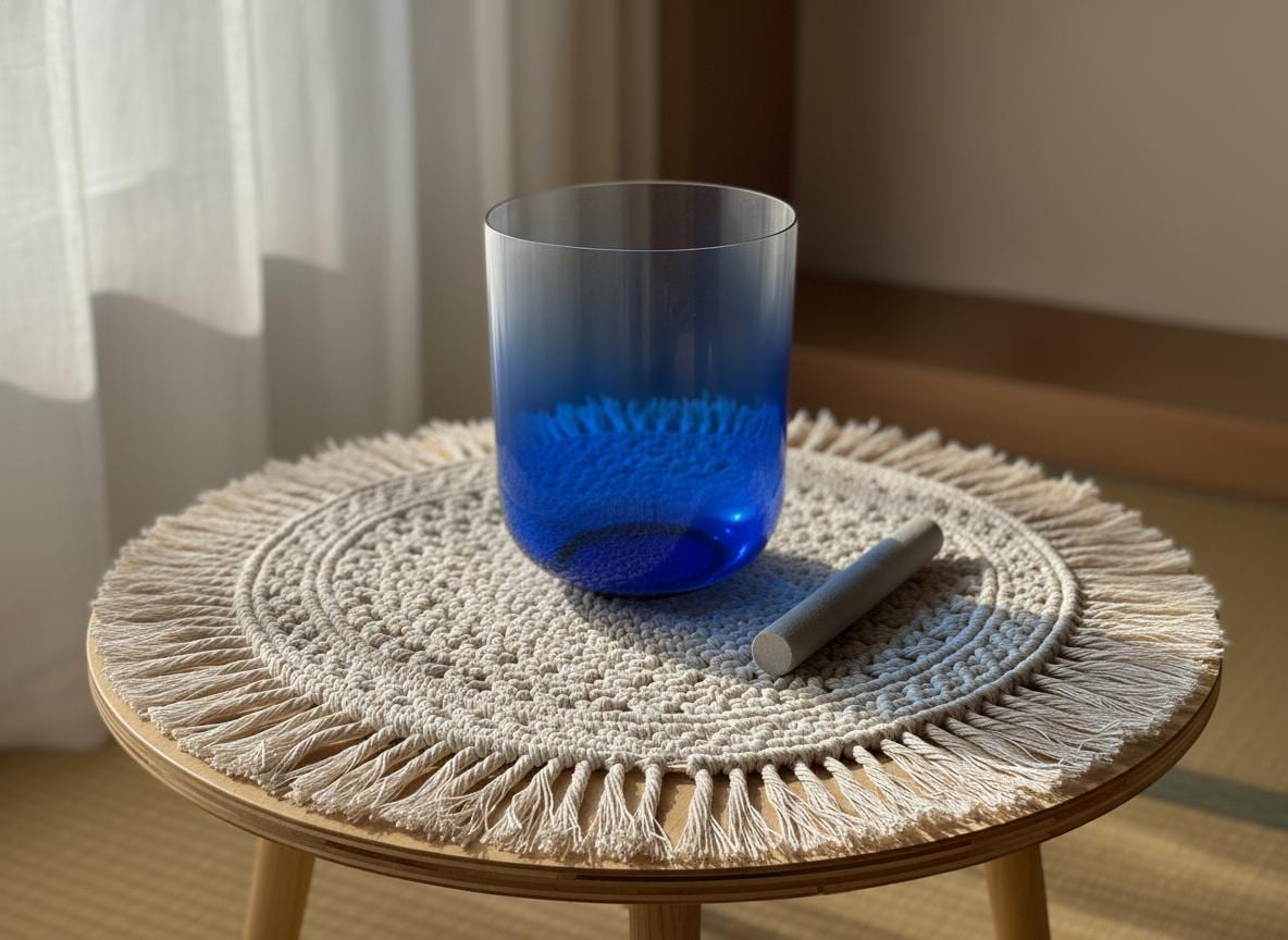 3rd Eye Soft Light - 432 Hz Perfect Pitch Clear Quartz 7" A-Note Singing Bowl - Suede Striker, O-Ring, and Padded Carry Case