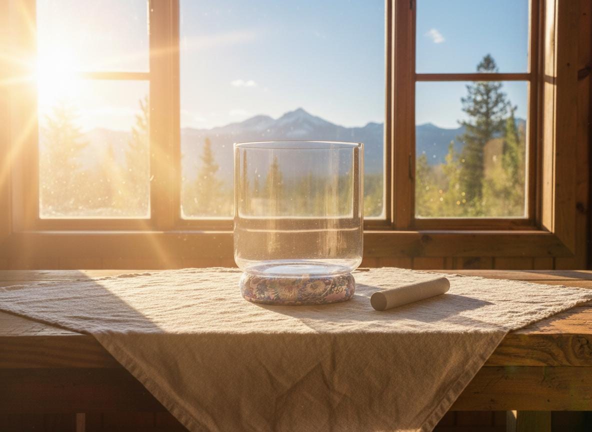 7" Crystal Clear Sound Bowl - 432 Hz Perfect Pitch Clear Quartz Singing Bowl - B-Note, Pink Cushion, Striker, O-Ring, and Padded Carry Case