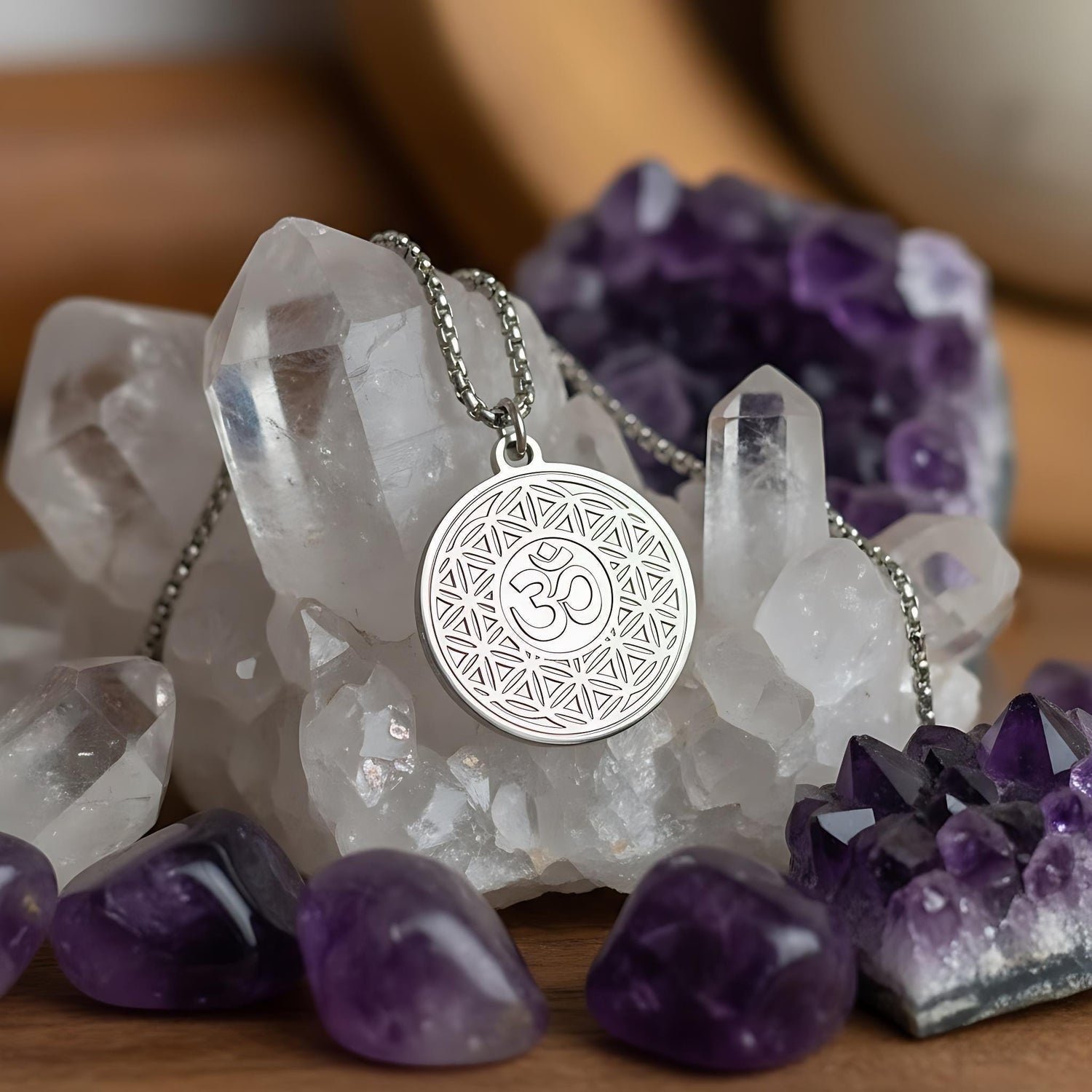 OM with Flower of Life Mystical Beauty Charm For Necklace Jewelry, Spiritual Meditation Symbols, Artisan Craftsmanship, Unique Gift For Her