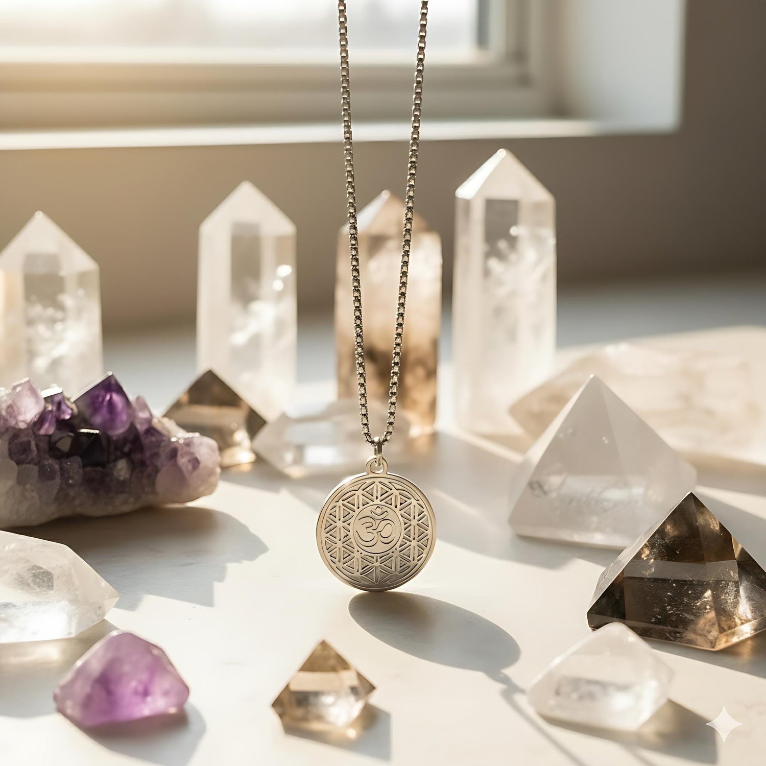 OM with Flower of Life Mystical Beauty Charm Necklace: Unique Gift For Him or Her, Spiritual Symbols