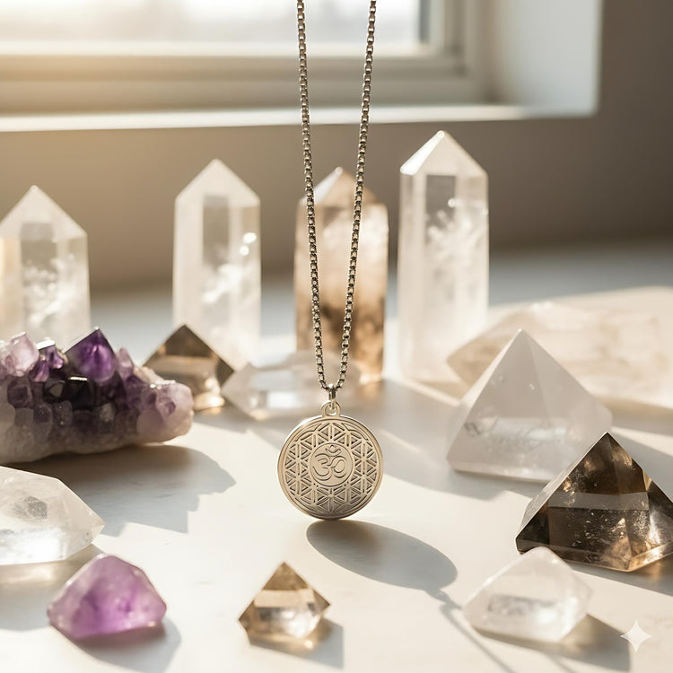 OM with Flower of Life Mystical Beauty Charm Necklace: Unique Gift For Him or Her, Spiritual Symbols