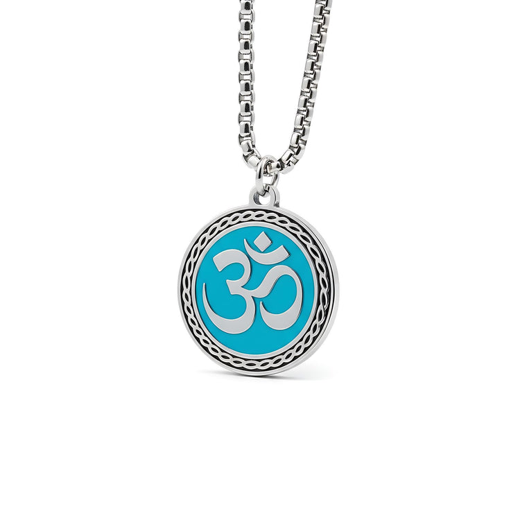 OM with Radiant Blue Color Mystical Beauty Charm For Necklace Jewelry, Spiritual Meditation Symbols, Artisan Craftsmanship, Gift For Her