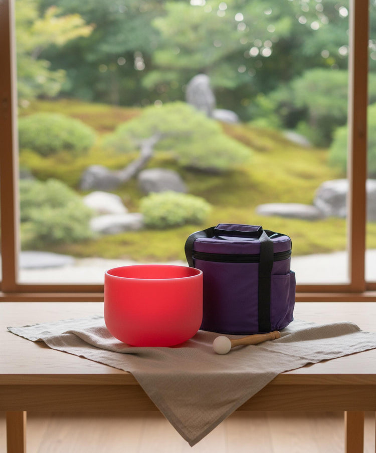 432hz 12" Luminous Red Root Chakra Crystal Singing Bowl - Perfect Pitch, Frosted, C Note, Mallet, O ring, Padded Case