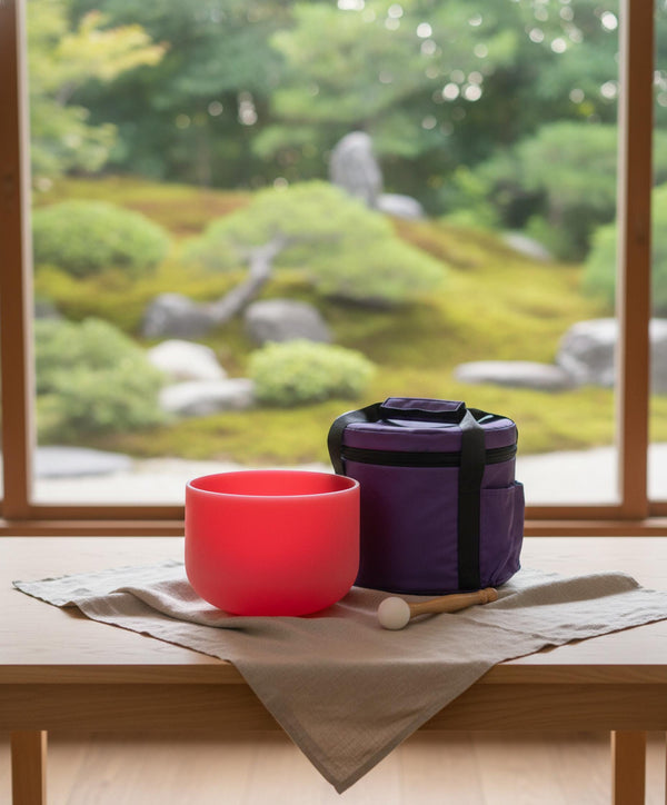 432hz 12" Luminous Red Root Chakra Crystal Singing Bowl - Perfect Pitch, Frosted, C Note, Mallet, O ring, Padded Case