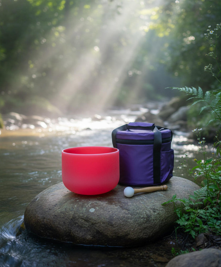432hz 12" Luminous Red Root Chakra Crystal Singing Bowl - Perfect Pitch, Frosted, C Note, Mallet, O ring, Padded Case