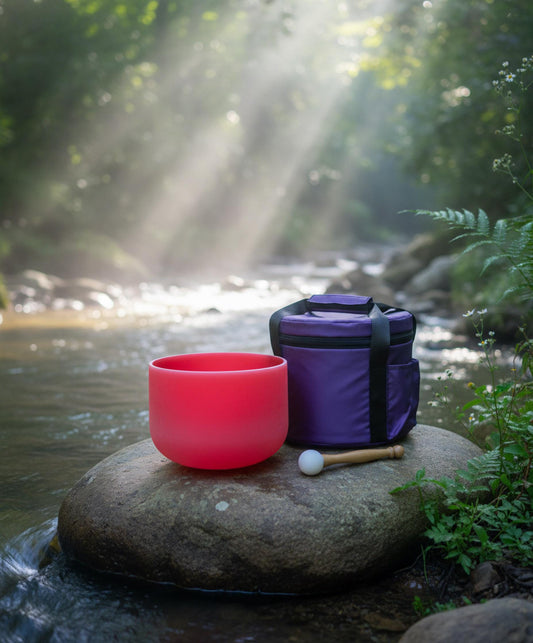 432hz 12" Luminous Red Root Chakra Crystal Singing Bowl - Perfect Pitch, Frosted, C Note, Mallet, O ring, Padded Case