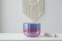 12" Aurora Premium Clear Crystal Singing Bowl w/ Tuning Fork, Suede Striker, Cushion, O-Ring, and Silver Padded Case