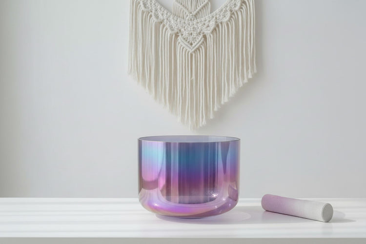 12" Aurora Premium Clear Crystal Singing Bowl w/ Tuning Fork, Suede Striker, Cushion, O-Ring, and Silver Padded Case