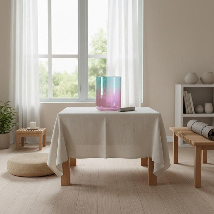 Radiant Sky Throat Chakra Perfect Pitch 432 Hz Clear Quartz 7.5" G-Note Singing Bowl - Suede Striker, O-Ring, and Padded Carry Case