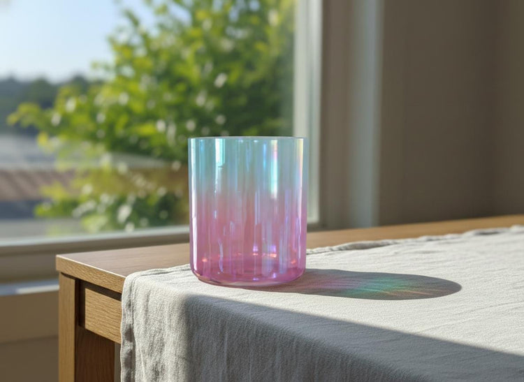 Radiant Sky Throat Chakra Perfect Pitch 432 Hz Clear Quartz 7.5" G-Note Singing Bowl - Suede Striker, O-Ring, and Padded Carry Case