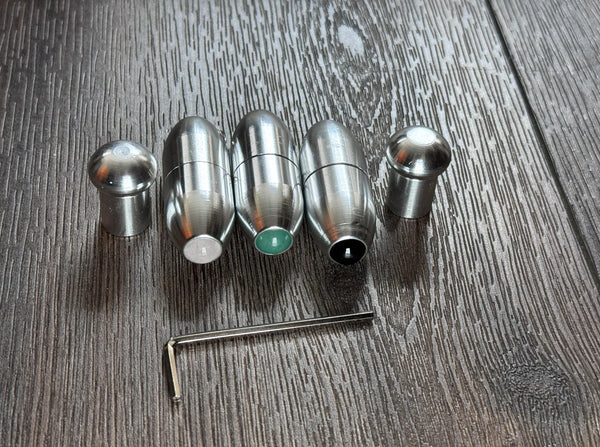 5pc Attenuator Kit - Crystal Attenuator Handle and Beads for Tuning Forks - Rose Quartz, Black Onyx - Meridian Lines, Massage, Biofield