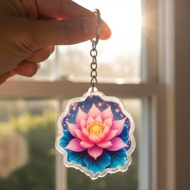 Lotus Flower Charm - Mystical Acrylic Keychain: Unique Gift For Him or Her, Spiritual Symbols