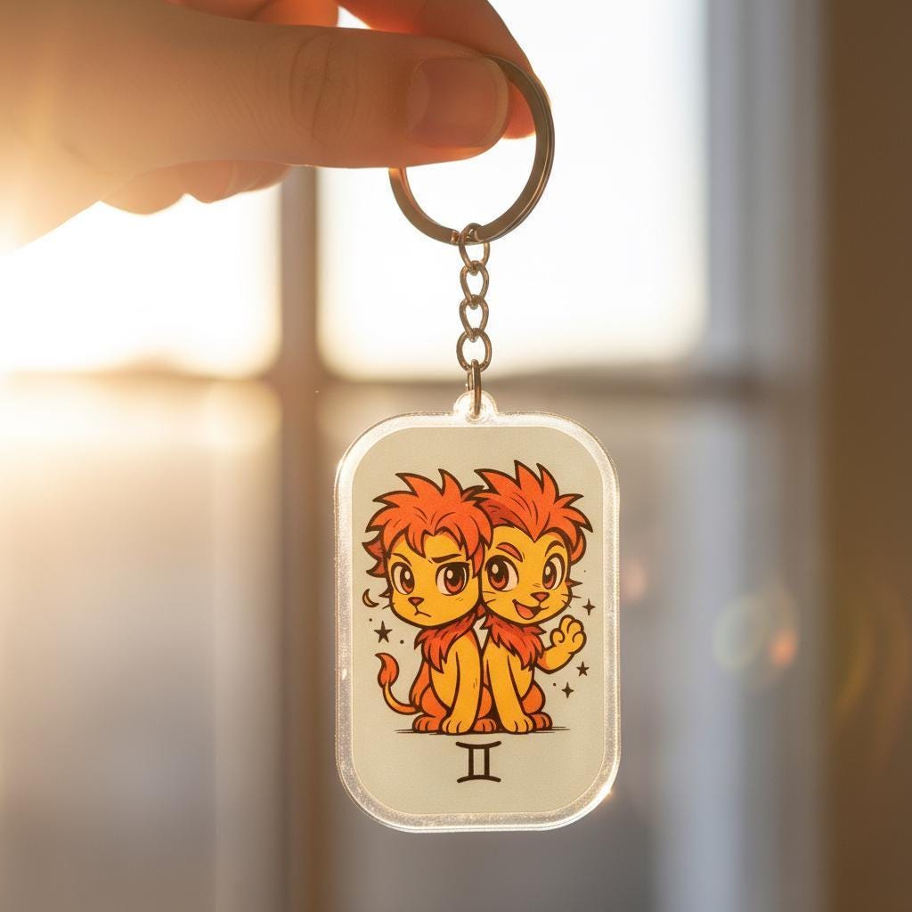 Gemini Charm - Mystical Acrylic Keychain: Unique Gift For Him or Her, Spiritual Symbols