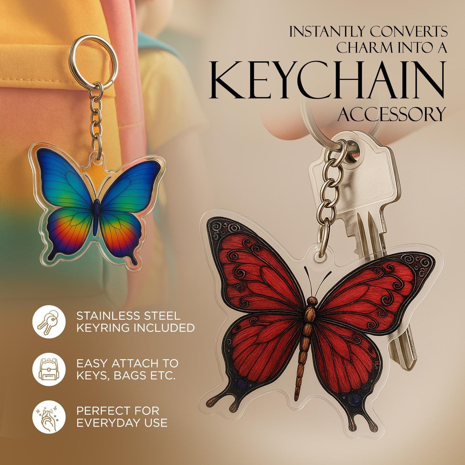 Regal Butterfly Charm - Mystical Acrylic Keychain: Unique Gift For Him or Her, Spiritual Symbols