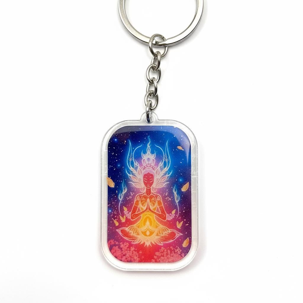 Cosmic Dakini Prayer Charm - Mystical Acrylic Keychain: Unique Gift For Him or Her, Spiritual Symbols