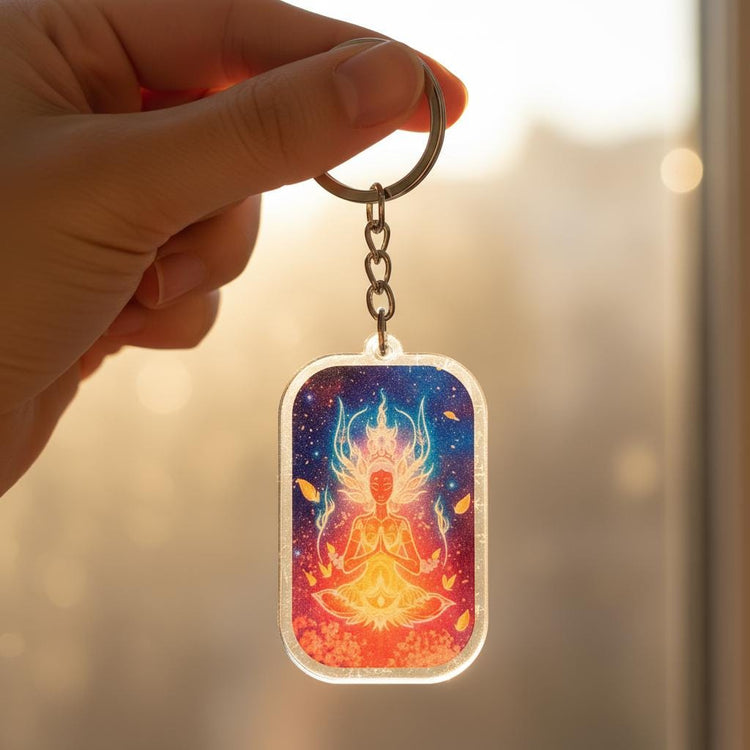 Cosmic Dakini Prayer Charm - Mystical Acrylic Keychain: Unique Gift For Him or Her, Spiritual Symbols