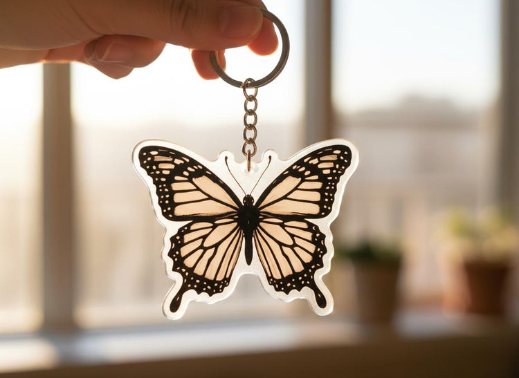 White Butterfly Charm - Mystical Acrylic Keychain: Unique Gift For Him or Her, Spiritual Symbols