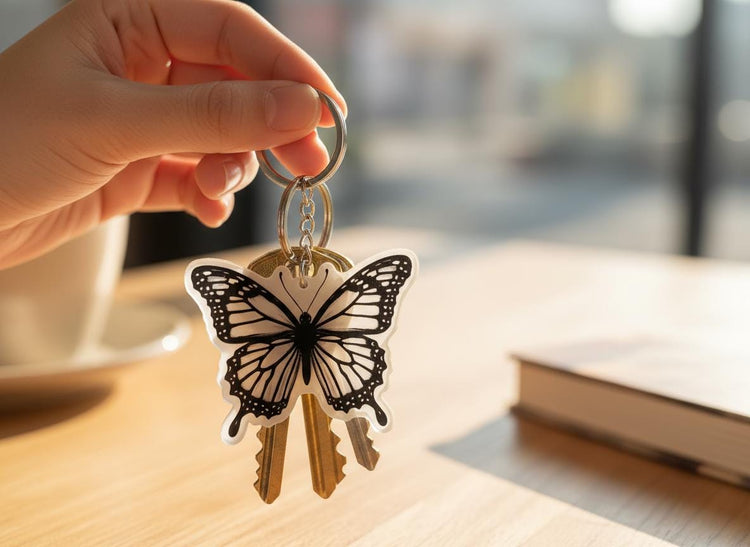 White Butterfly Charm - Mystical Acrylic Keychain: Unique Gift For Him or Her, Spiritual Symbols