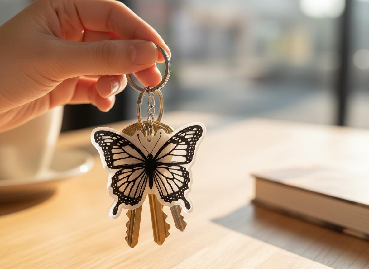 White Butterfly Charm - Mystical Acrylic Keychain: Unique Gift For Him or Her, Spiritual Symbols