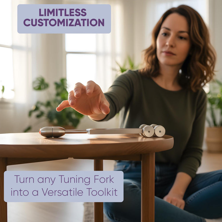 A woman is sitting on the floor in front of a wooden table, reaching for a small object on the table. The image is described as a collage of multiple images, and it does not contain any text.