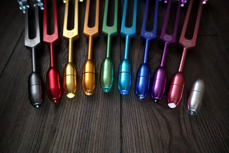 Myriad Melodies' Professionally Tuned .25 Secret Solfeggio and 10pc Crystal Massage Attenuator Handle Set - Classic 9pc Set