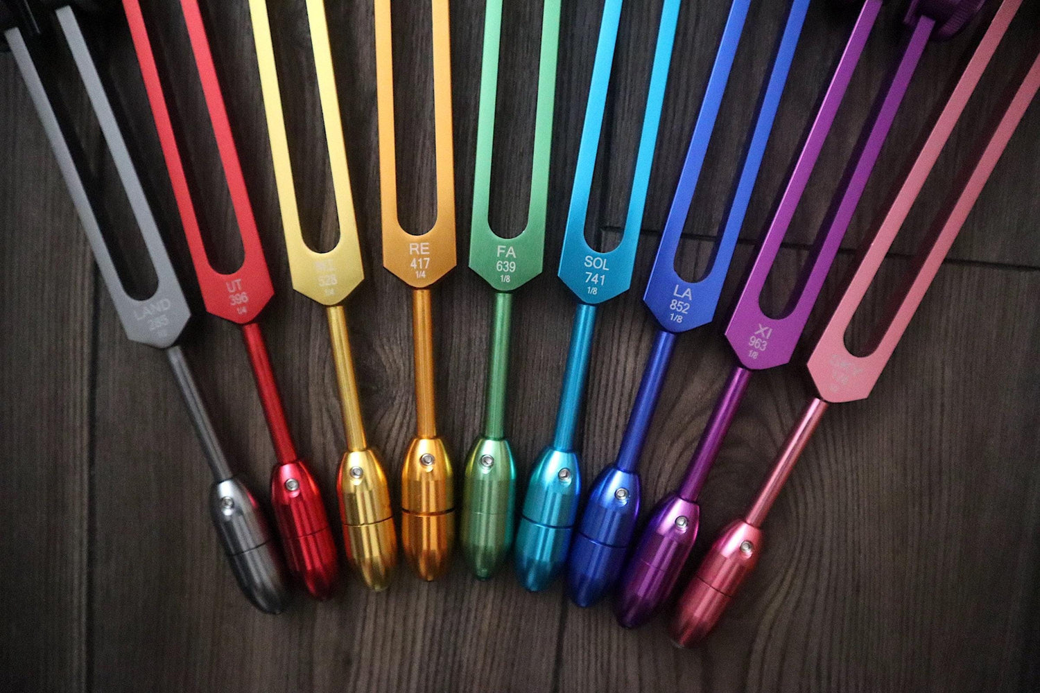 Myriad Melodies' Professionally Tuned .25 Secret Solfeggio and 10pc Crystal Massage Attenuator Handle Set - Classic 9pc Set