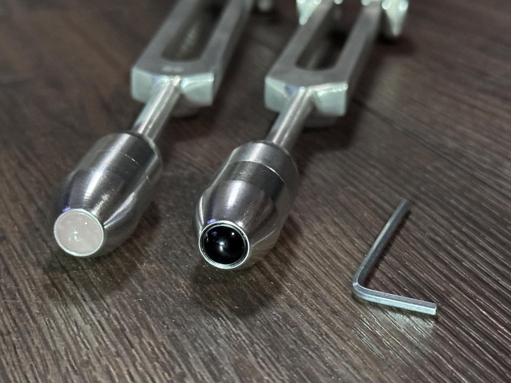 89Hz and 144Hz - Fibonacci, Golden Ration Tuning Fork Set - Gamma Binaural Beat Entrainment - Handle Extender with 10mm Crystal - Silver