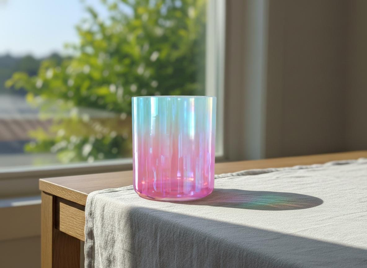 Radiant Sky Throat Chakra Perfect Pitch 432 Hz Clear Quartz 7.5" G-Note Singing Bowl - Suede Striker, O-Ring, and Padded Carry Case