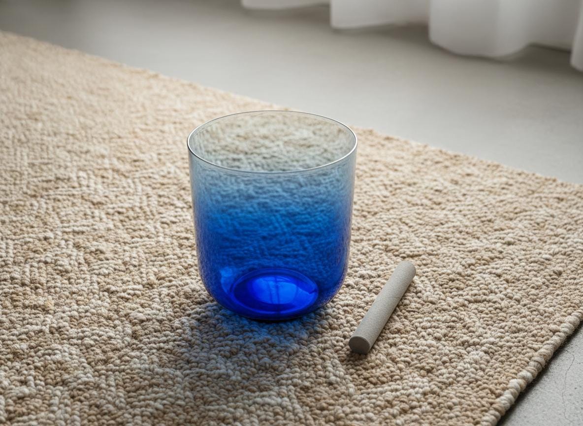 3rd Eye Soft Light - 432 Hz Perfect Pitch Clear Quartz 7" A-Note Singing Bowl - Suede Striker, O-Ring, and Padded Carry Case