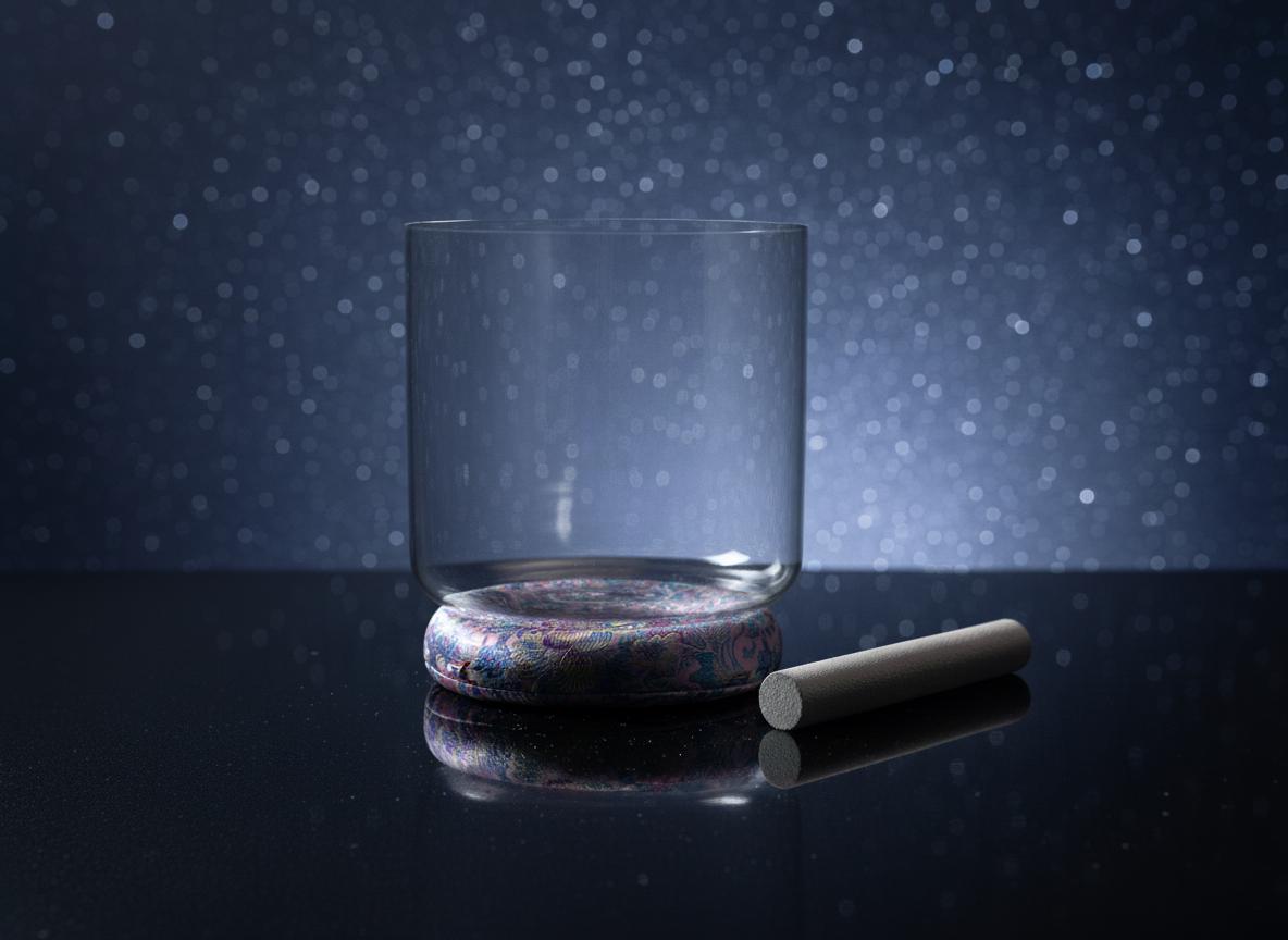 7" Crystal Clear Sound Bowl - 432 Hz Perfect Pitch Clear Quartz Singing Bowl - B-Note, Pink Cushion, Striker, O-Ring, and Padded Carry Case