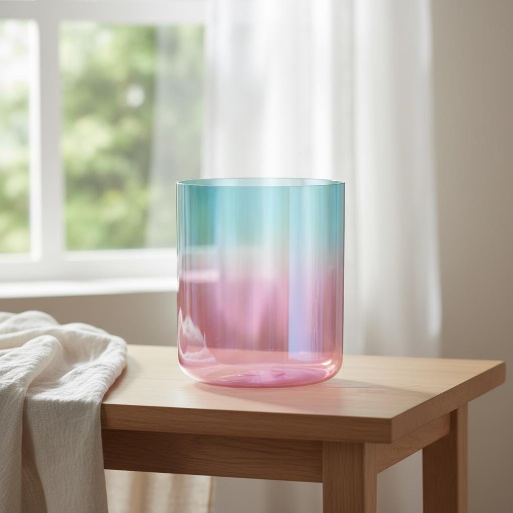 Radiant Sky Throat Chakra Perfect Pitch 432 Hz Clear Quartz 7.5" G-Note Singing Bowl - Suede Striker, O-Ring, and Padded Carry Case