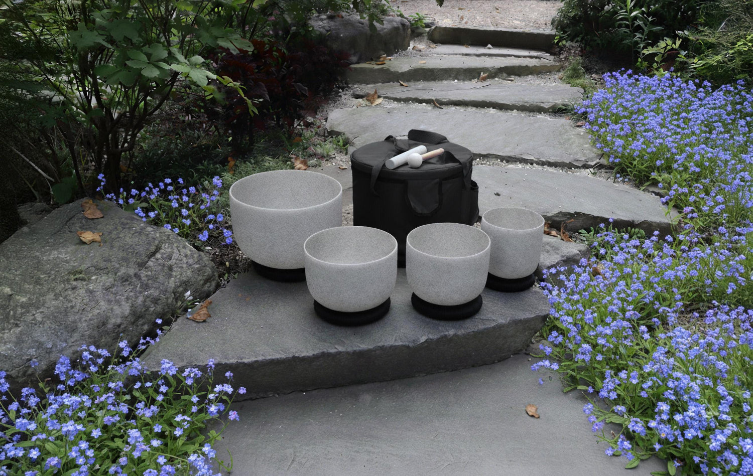 Myriad Melodies' 3pc Partial 432 Hz Obsidian Infused Perfect Pitch Singing Bowl Set - 2 Cases, Cushions, O-Rings, 2 Mallets 2, Strikers