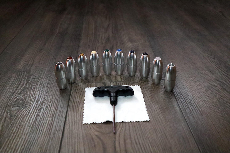 10pc Set Gold Or Silver- Crystal Massage Attenuator Handle for Tuning Forks - Full 10pc Set - 10mm Sphere, Meridian Lines, Massage, Biofield