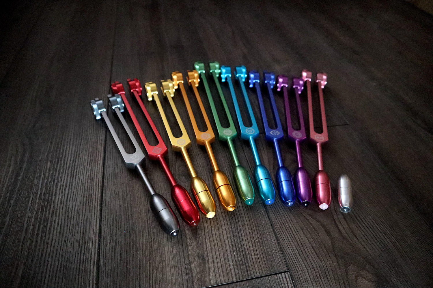 Myriad Melodies' Professionally Tuned .25 Secret Solfeggio and 10pc Crystal Massage Attenuator Handle Set - Classic 9pc Set