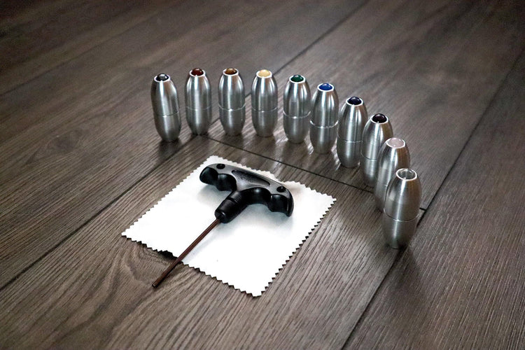 10pc Set Gold Or Silver- Crystal Massage Attenuator Handle for Tuning Forks - Full 10pc Set - 10mm Sphere, Meridian Lines, Massage, Biofield