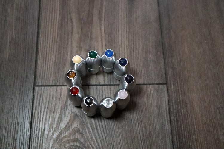 10pc Set Gold Or Silver- Crystal Massage Attenuator Handle for Tuning Forks - Full 10pc Set - 10mm Sphere, Meridian Lines, Massage, Biofield