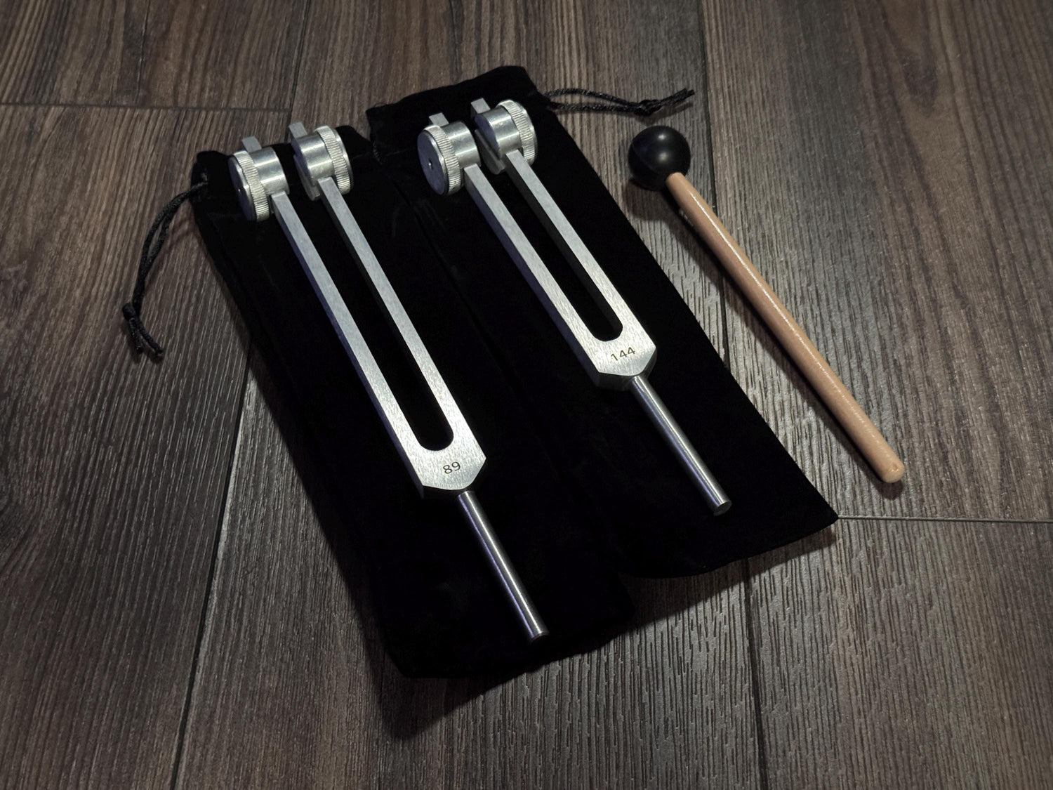 89Hz and 144Hz - Fibonacci, Golden Ration Tuning Fork Set - Gamma Binaural Beat Entrainment - Handle Extender with 10mm Crystal - Silver