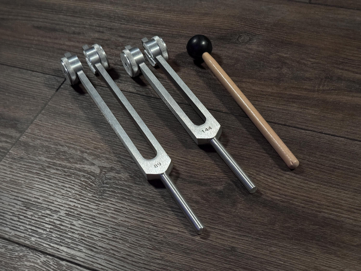 89Hz and 144Hz - Fibonacci, Golden Ration Tuning Fork Set - Gamma Binaural Beat Entrainment - Handle Extender with 10mm Crystal - Silver