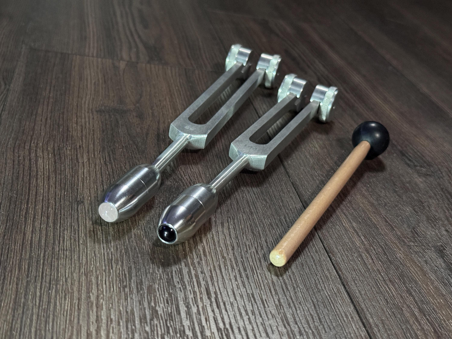 89Hz and 144Hz - Fibonacci, Golden Ration Tuning Fork Set - Gamma Binaural Beat Entrainment - Handle Extender with 10mm Crystal - Silver