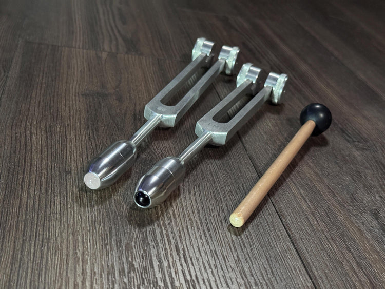 89Hz and 144Hz - Fibonacci, Golden Ration Tuning Fork Set - Gamma Binaural Beat Entrainment - Handle Extender with 10mm Crystal - Silver