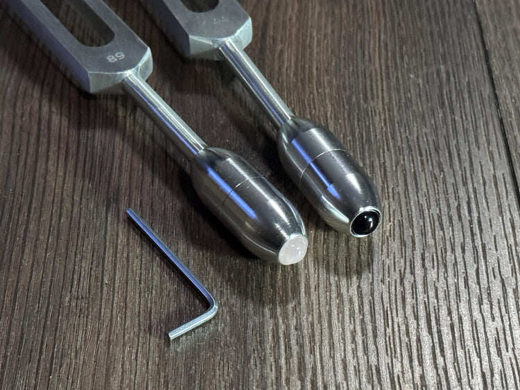 89Hz and 144Hz - Fibonacci, Golden Ration Tuning Fork Set - Gamma Binaural Beat Entrainment - Handle Extender with 10mm Crystal - Silver