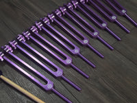 Myriad Melodies' Professionally Tuned .25 Secret Solfeggio - Classic 9pc Set - Chakra Printed Engrams, Attenuator Beads - Purple