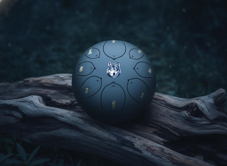 Spirit Wolf 8" Steel Tongue Drum - Black F Key - Spirit Animal, Instinct, Strength, Shamanic Drum, Ethereal Vibration, Tank Drum