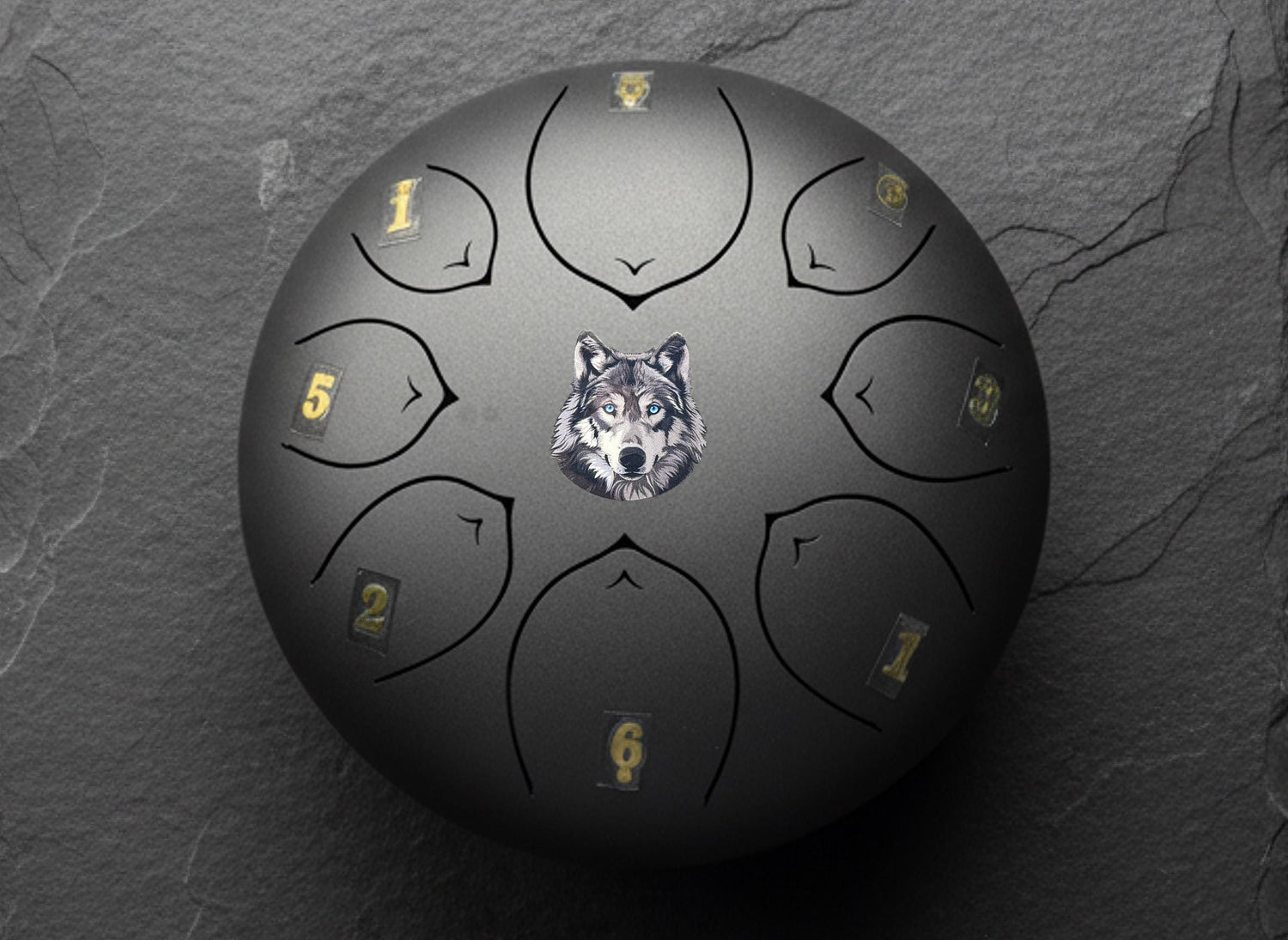 Spirit Wolf 8" Steel Tongue Drum - Black F Key - Spirit Animal, Instinct, Strength, Shamanic Drum, Ethereal Vibration, Tank Drum