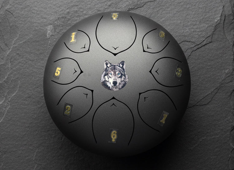 Spirit Wolf 8" Steel Tongue Drum - Black F Key - Spirit Animal, Instinct, Strength, Shamanic Drum, Ethereal Vibration, Tank Drum