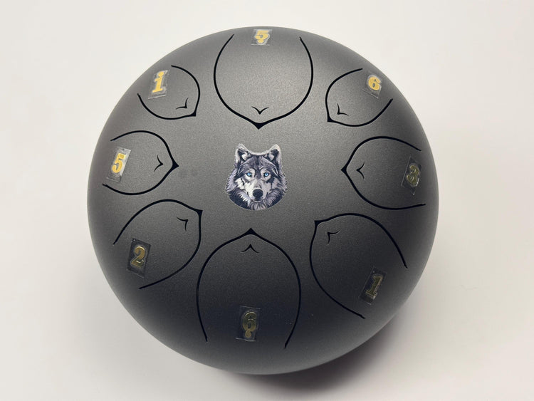 Spirit Wolf 8" Steel Tongue Drum - Black F Key - Spirit Animal, Instinct, Strength, Shamanic Drum, Ethereal Vibration, Tank Drum