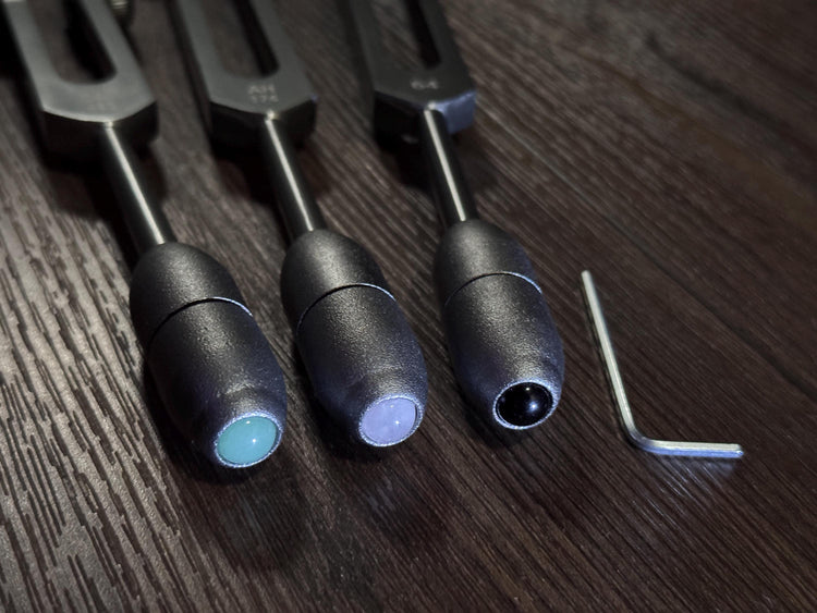 Earthy Gray and Matte Gray Single, 2-Pack, 3-Pack - Crystal Handle Extender for Tuning Forks - Rose Quartz, Black Onyx, Green Aventurine